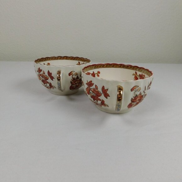 Lot of 2 Spode Indian Tree Tea Cup Saucer Set Scalloped Orange Old Backstamp Vtg - Picture 7 of 12